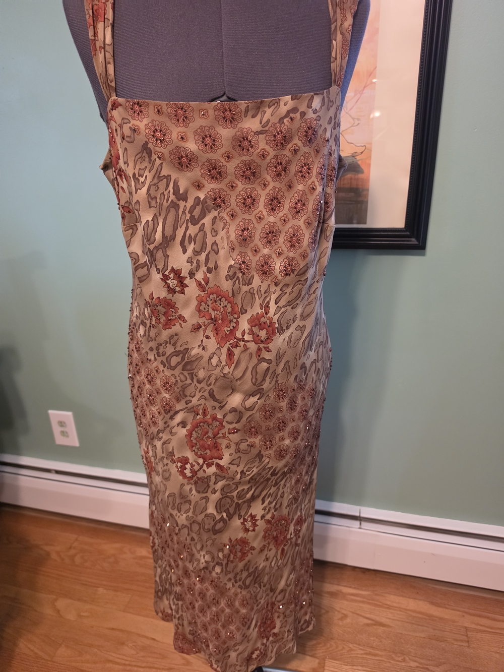 Sleeveless Floral Beige Slip Dress